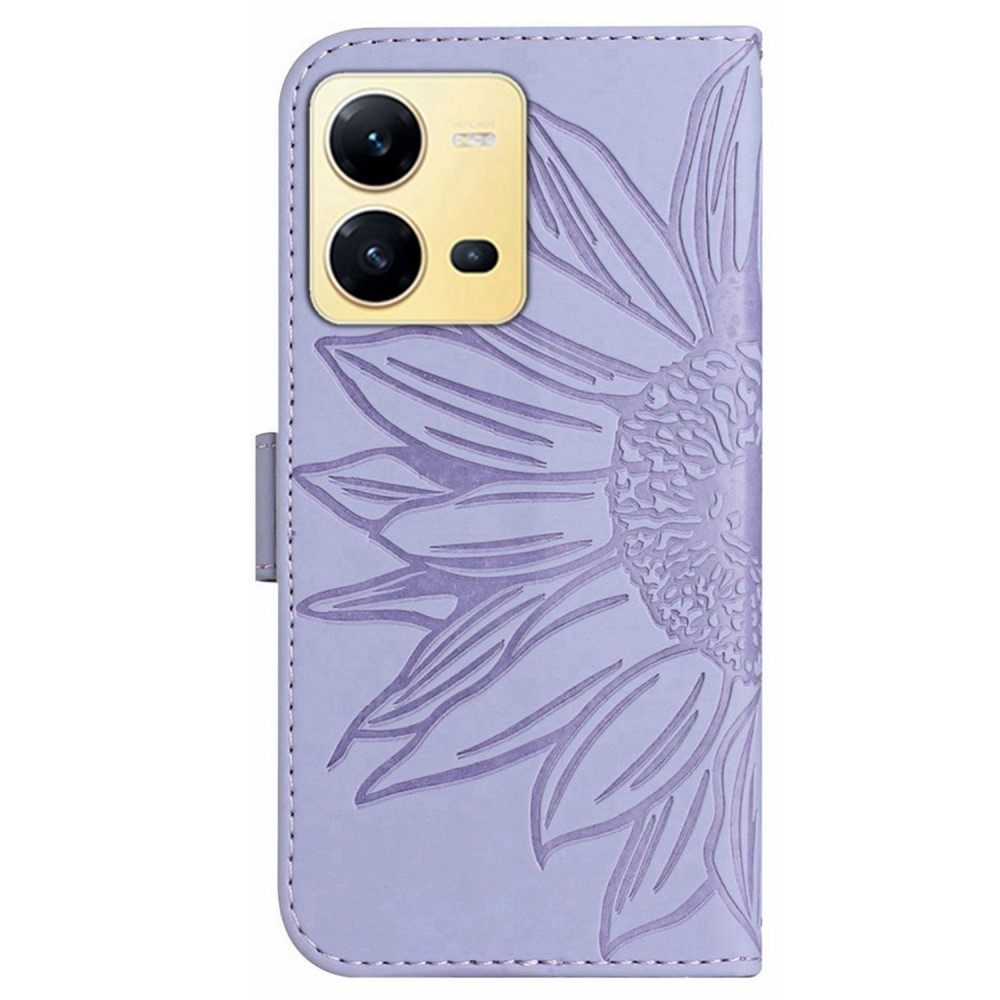 Napraforgó könyv tok a Vivo X80 Lite-hoz - világos lila