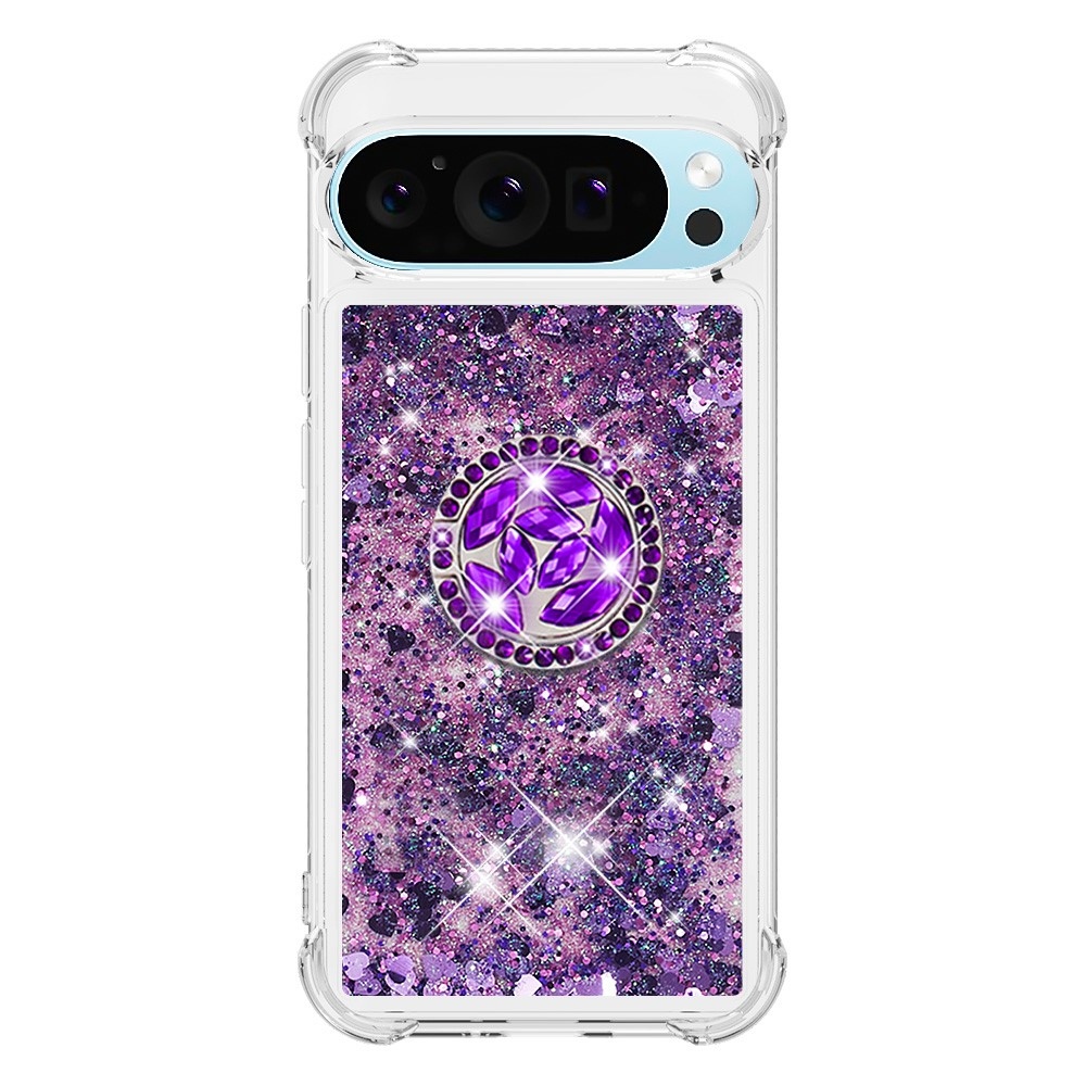 Glitt homokóra zselés tok ujjgyűrűvel a Google Pixel 10 számára - sötét lila/szív