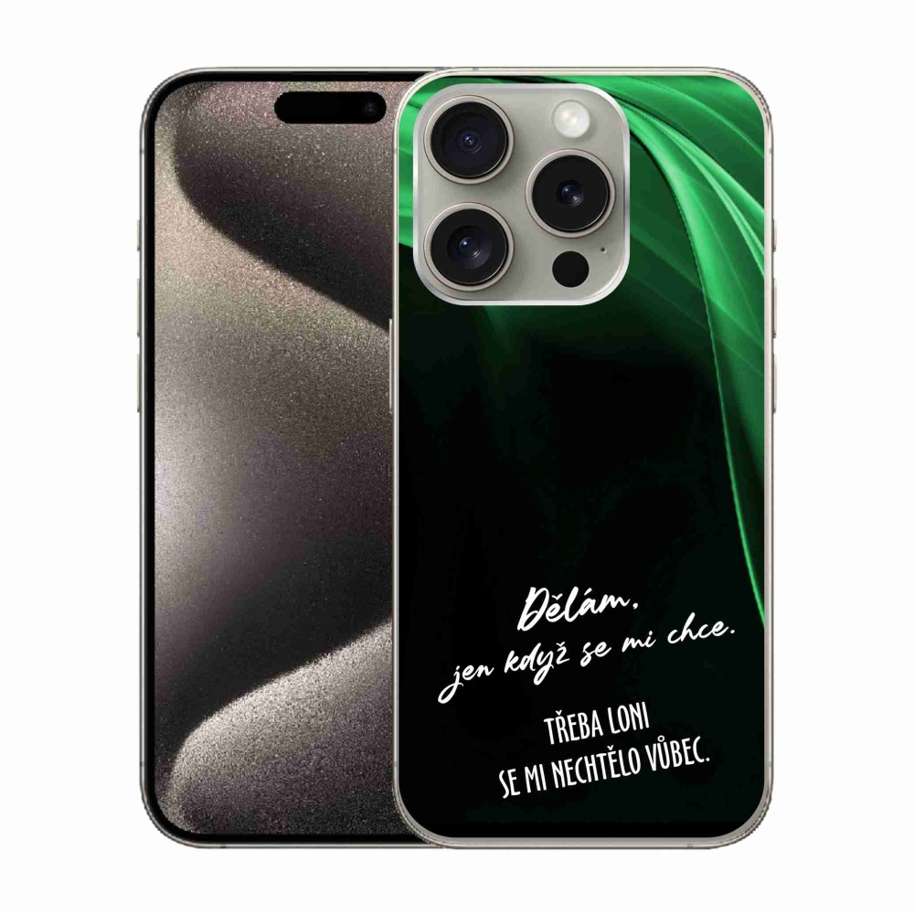 Gél borítás mmCase iPhone 15 Pro készülékhez - vicces szöveg 12 fekete háttér