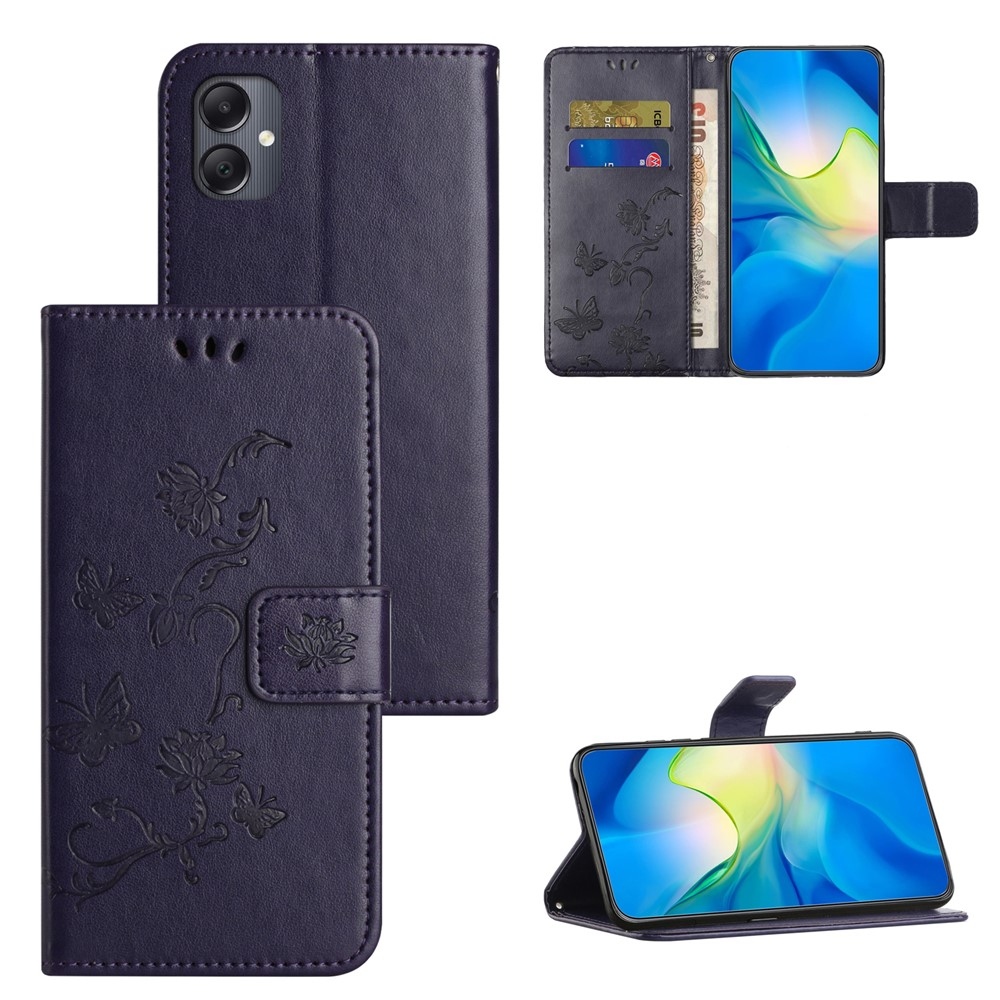 Virágos könyv tok Samsung Galaxy A07 4G - sötét lila