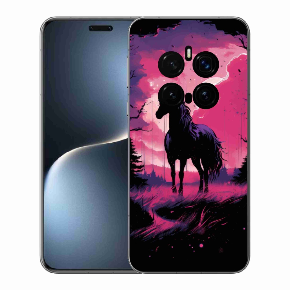 Zselés borítás mmCase a Honor Magic 7 Pro 5G számára - fekete rajzfilm ló 1