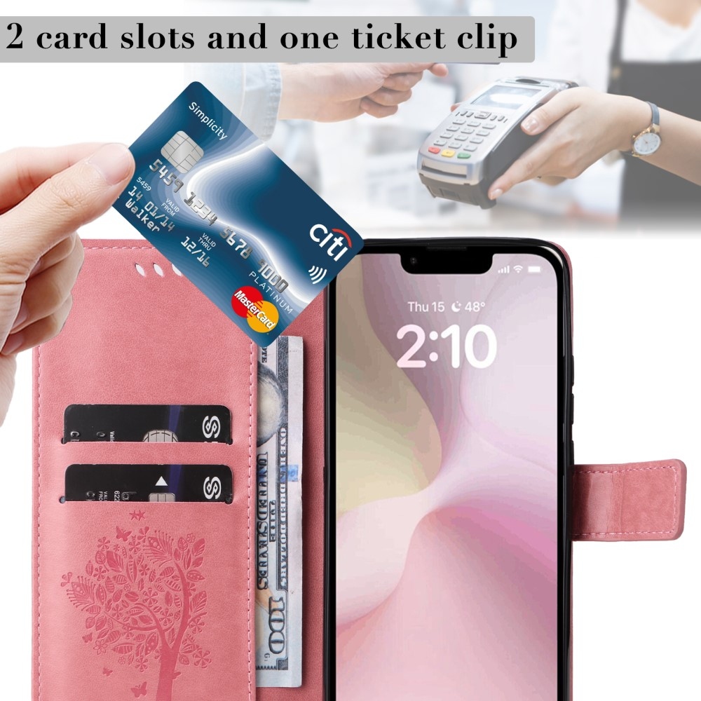 Fák könyvtáska iPhone 16e készülékhez - rózsaszín