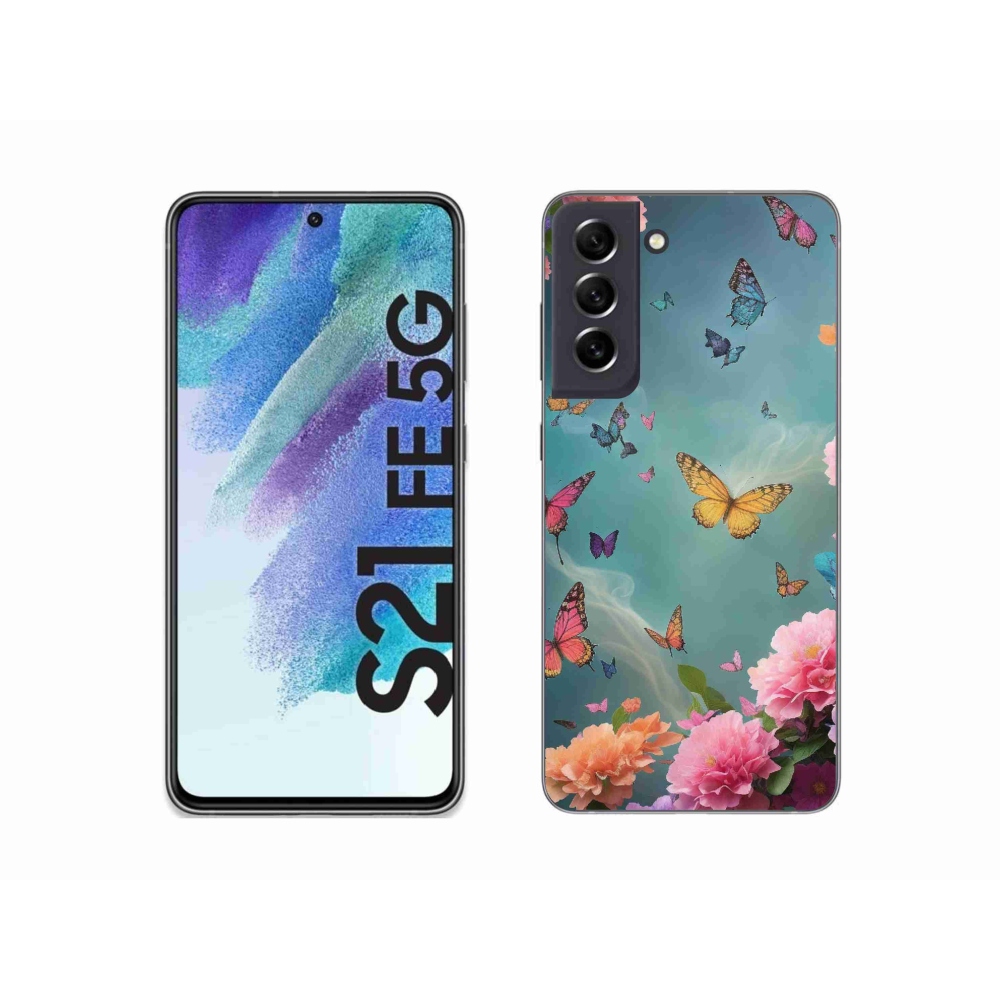 Gél borítás mmCase Samsung Galaxy S21 FE 5G - színes virágok és pillangók