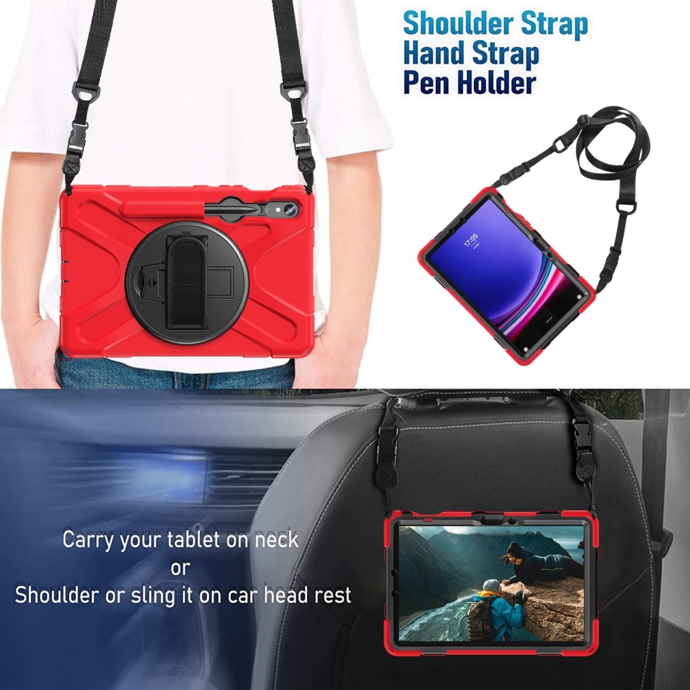 Rúgásálló borítás kézi fogantyúval Samsung Galaxy Tab S9/Tab S10 készülékhez - piros