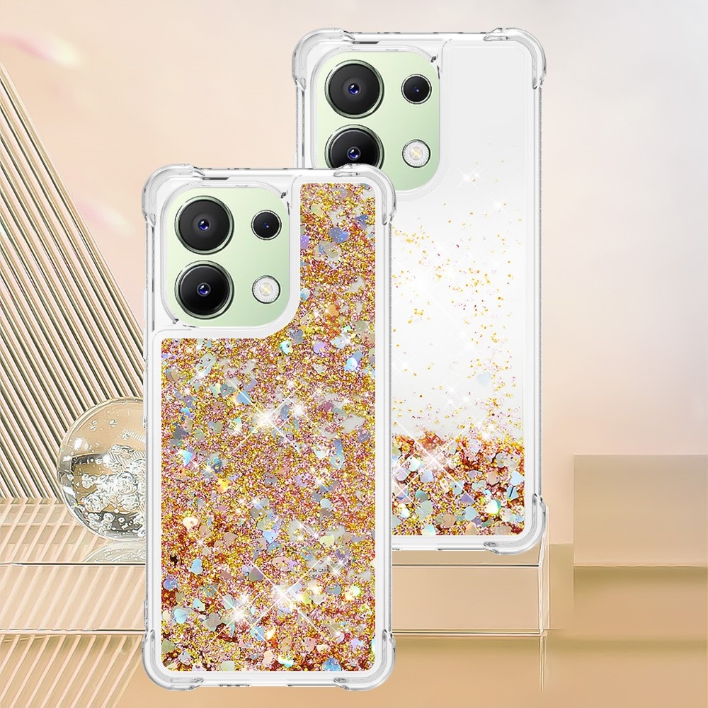 Glitter zselés homokóra tok Xiaomi Redmi Note 13-hoz - arany/szív