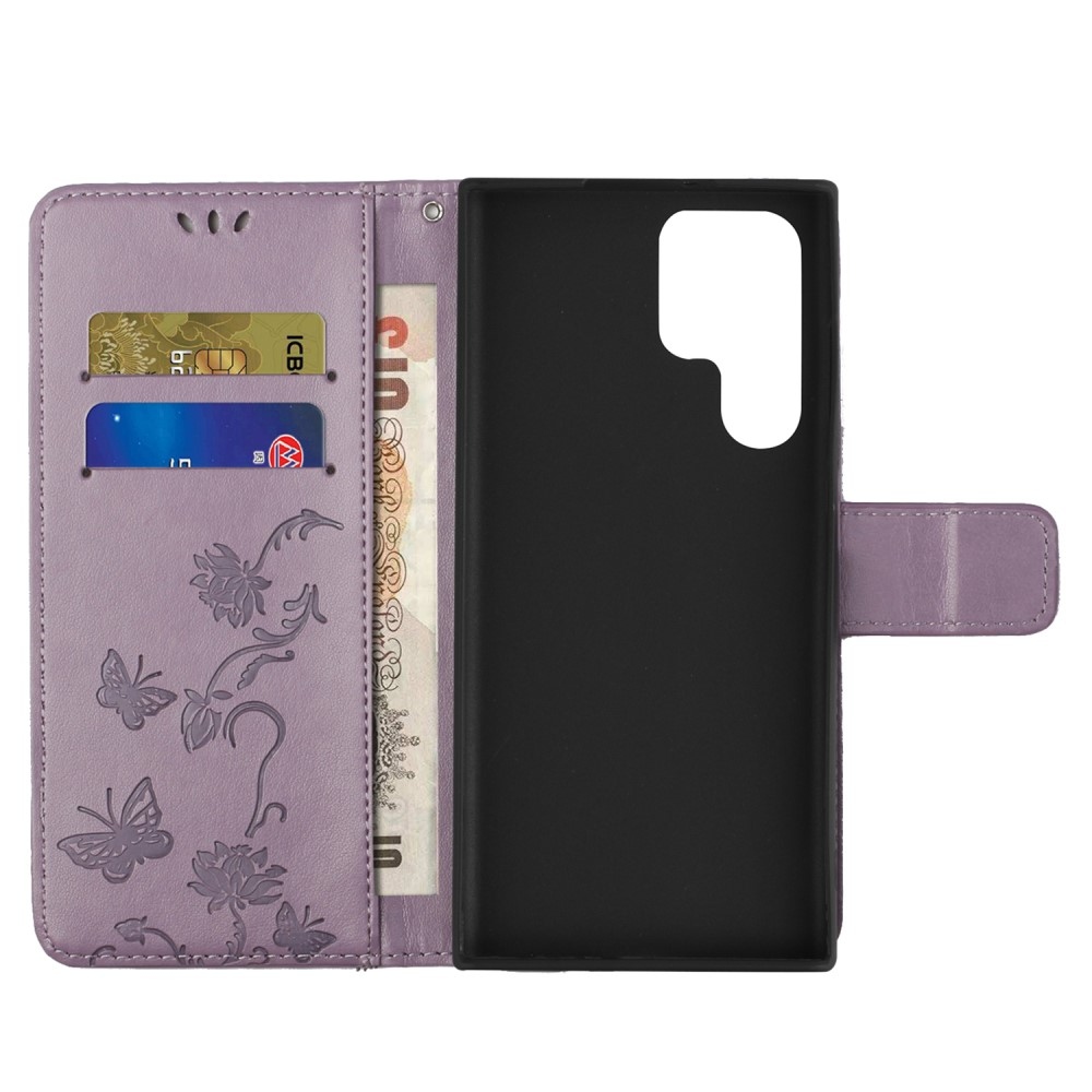 Virágos könyv tok Samsung Galaxy S24 Ultra készülékhez - világos lila