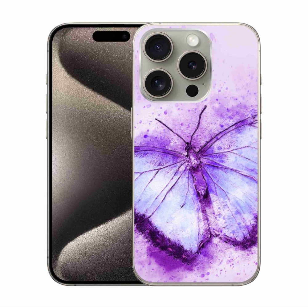 Zselés borítás mmCase iPhone 15 Pro készülékhez - lila pillangó