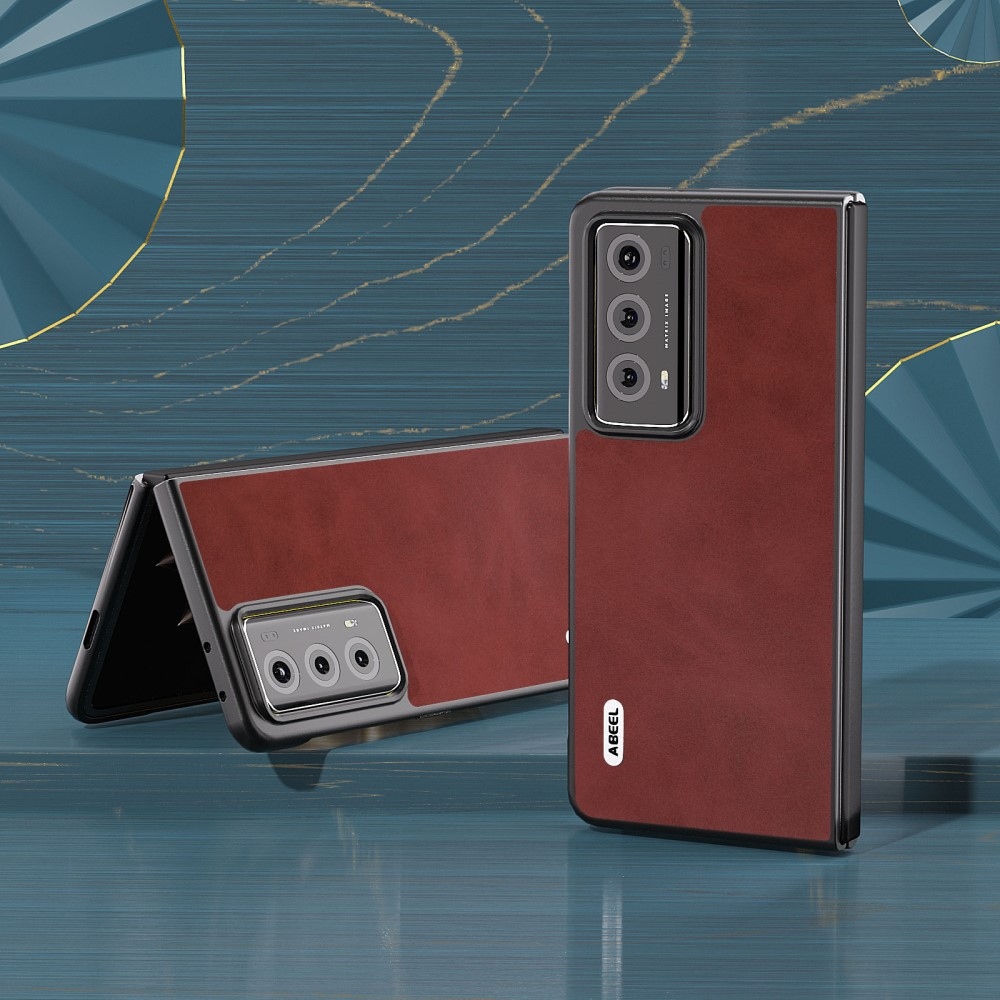 ABEEL Műanyag tok műbőrrel a Honor Magic V2-hez - piros