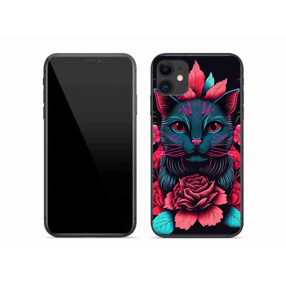 Gél borítás mmCase iPhone 11 készülékhez - virágok és macska