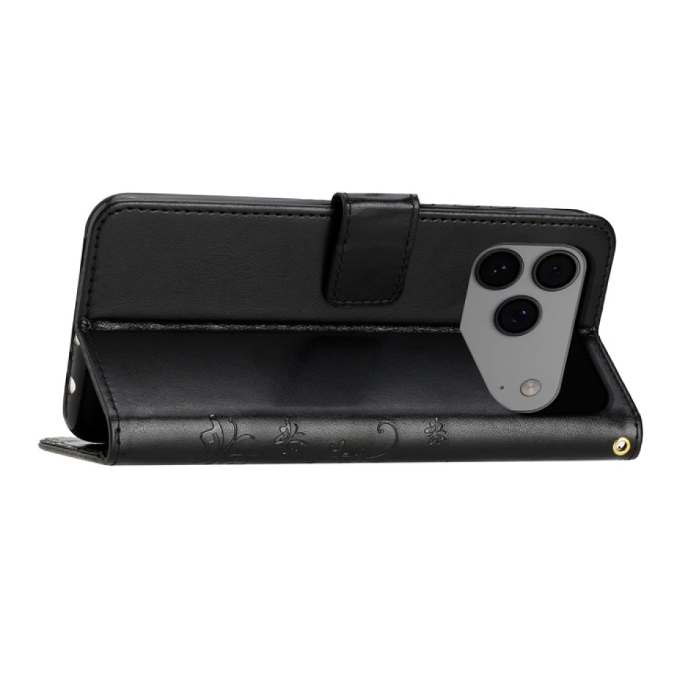 Virágok könyvtáska iPhone 17 Pro Max készülékhez - fekete