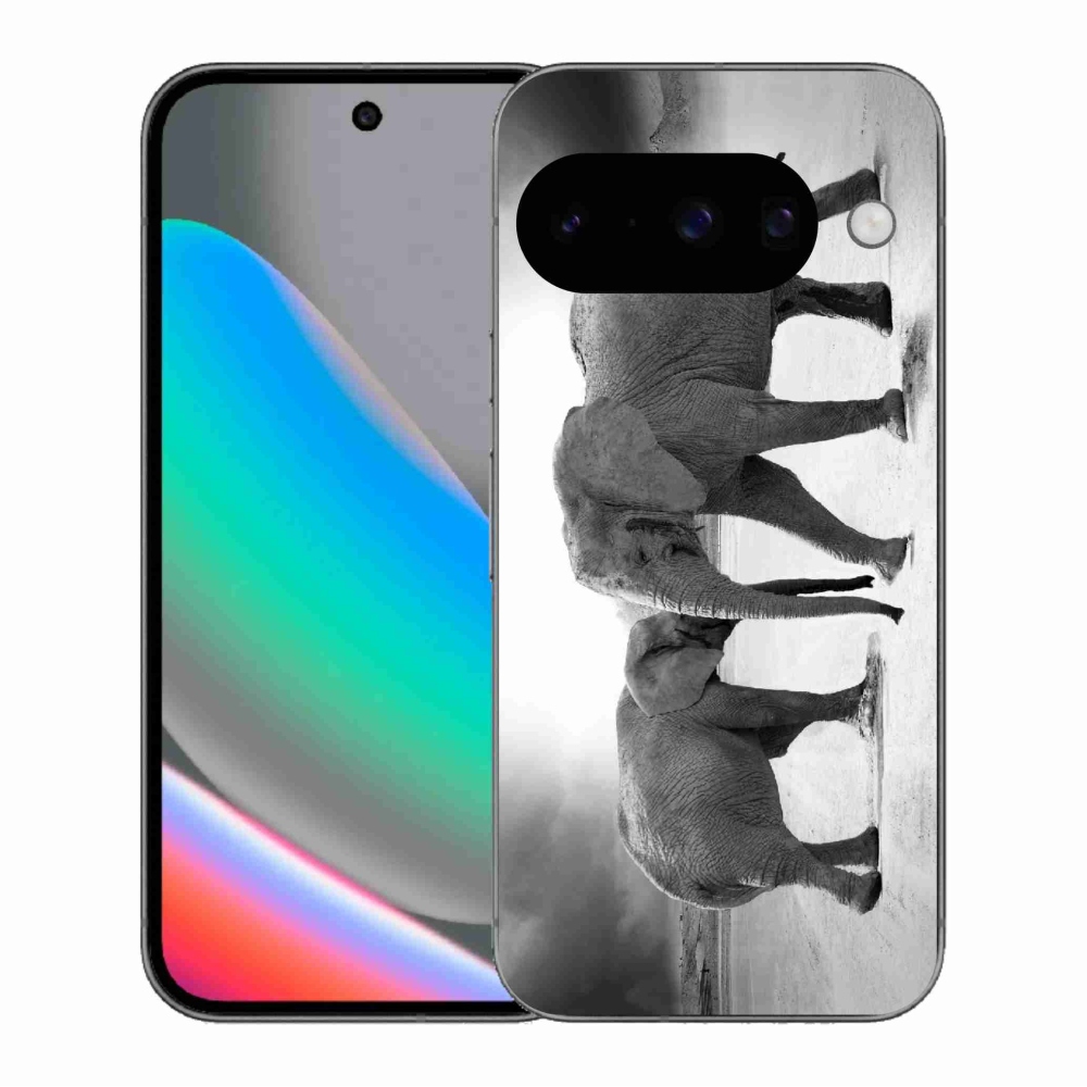 Gél borítás mmCase a Google Pixel 10 számára - fekete és fehér elefántok