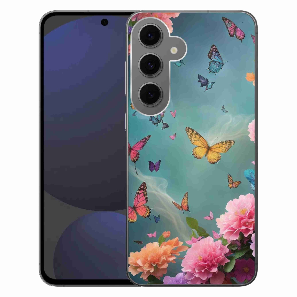 Gél borítás mmCase Samsung Galaxy S24 FE készülékhez - színes virágok és pillangók