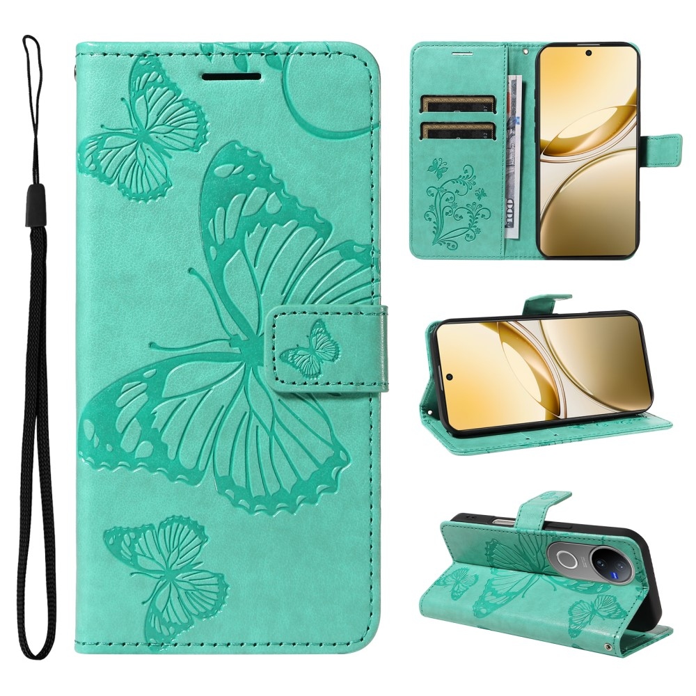 Nagy pillangó könyv tok a Vivo V50 5G-hez - teal színű