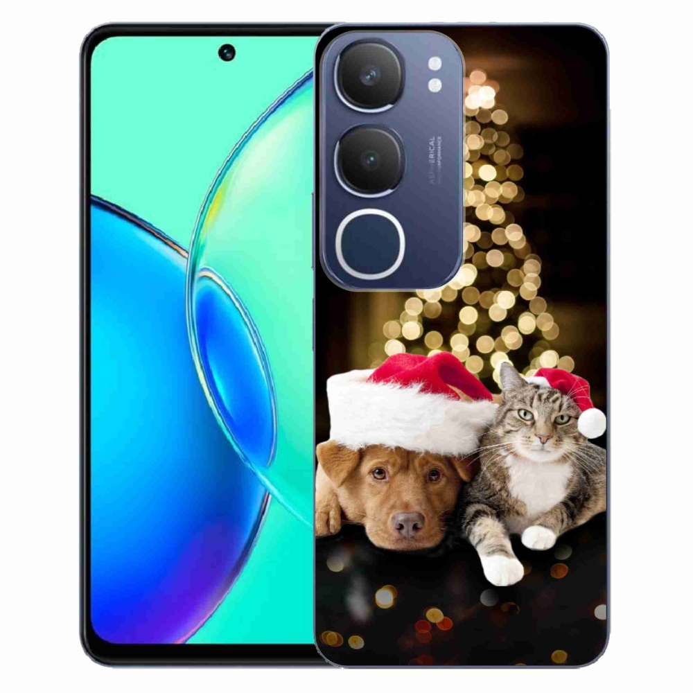 Gél borítás mmCase a Vivo Y19s készülékhez - Karácsonyi kutya és macska