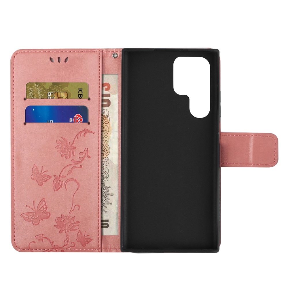 Virágos könyv tok Samsung Galaxy S24 Ultra készülékhez - rózsaszín