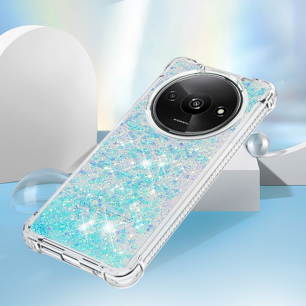 Glitter zselés homokóra tok Xiaomi Redmi A3-hoz - kék/csillagok