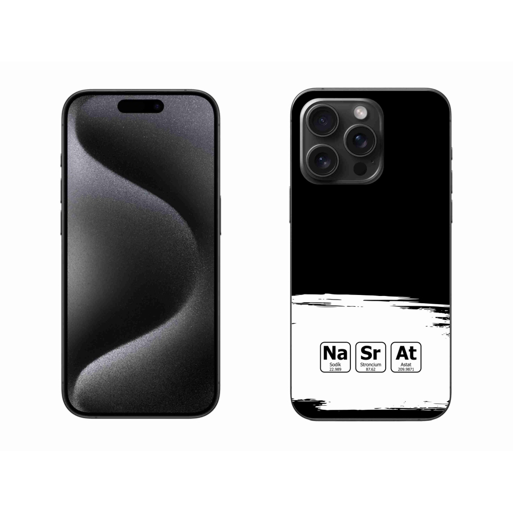 Gél borító mmCase iPhone 15 Pro Max készülékhez - kémiai elemek fehér és fekete háttérrel