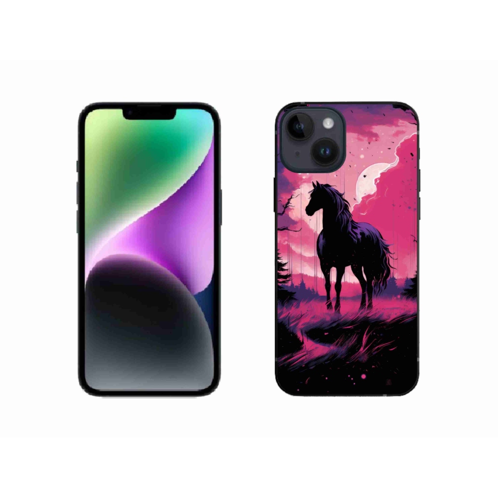 Zselés borítás mmCase iPhone 14 készülékhez - fekete rajzfilm ló 1