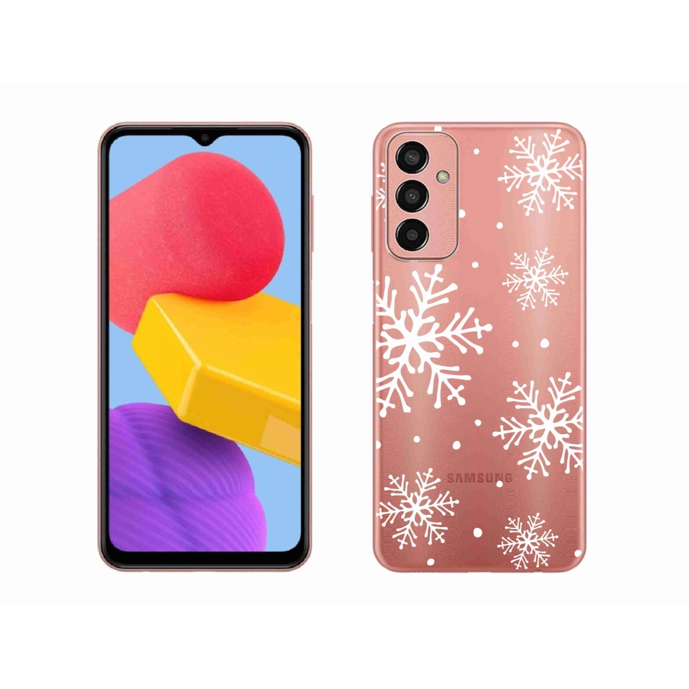 Zselés borítás mmCase Samsung Galaxy M13 készülékhez - fehér pelyhek átlátszó háttéren