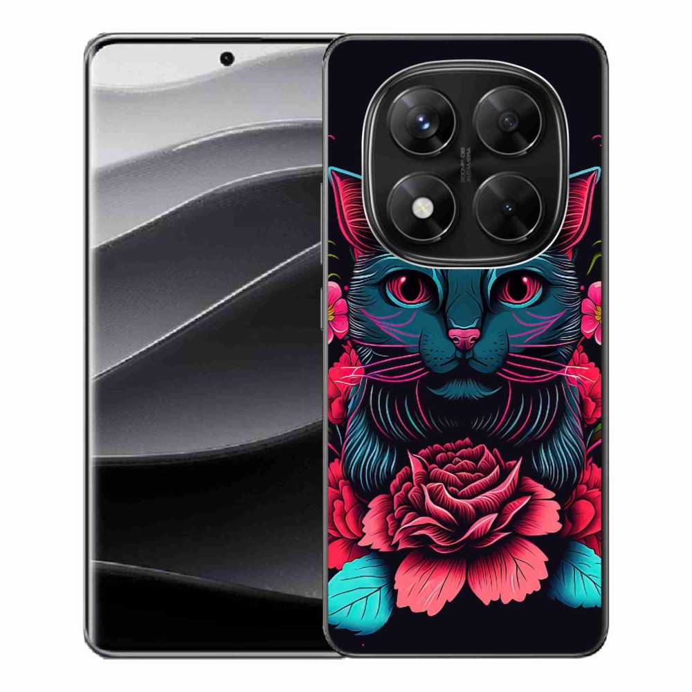Gél borítás mmCase a Xiaomi Redmi Note 14 Pro 5G/Poco X7 5G számára - virágok és macska