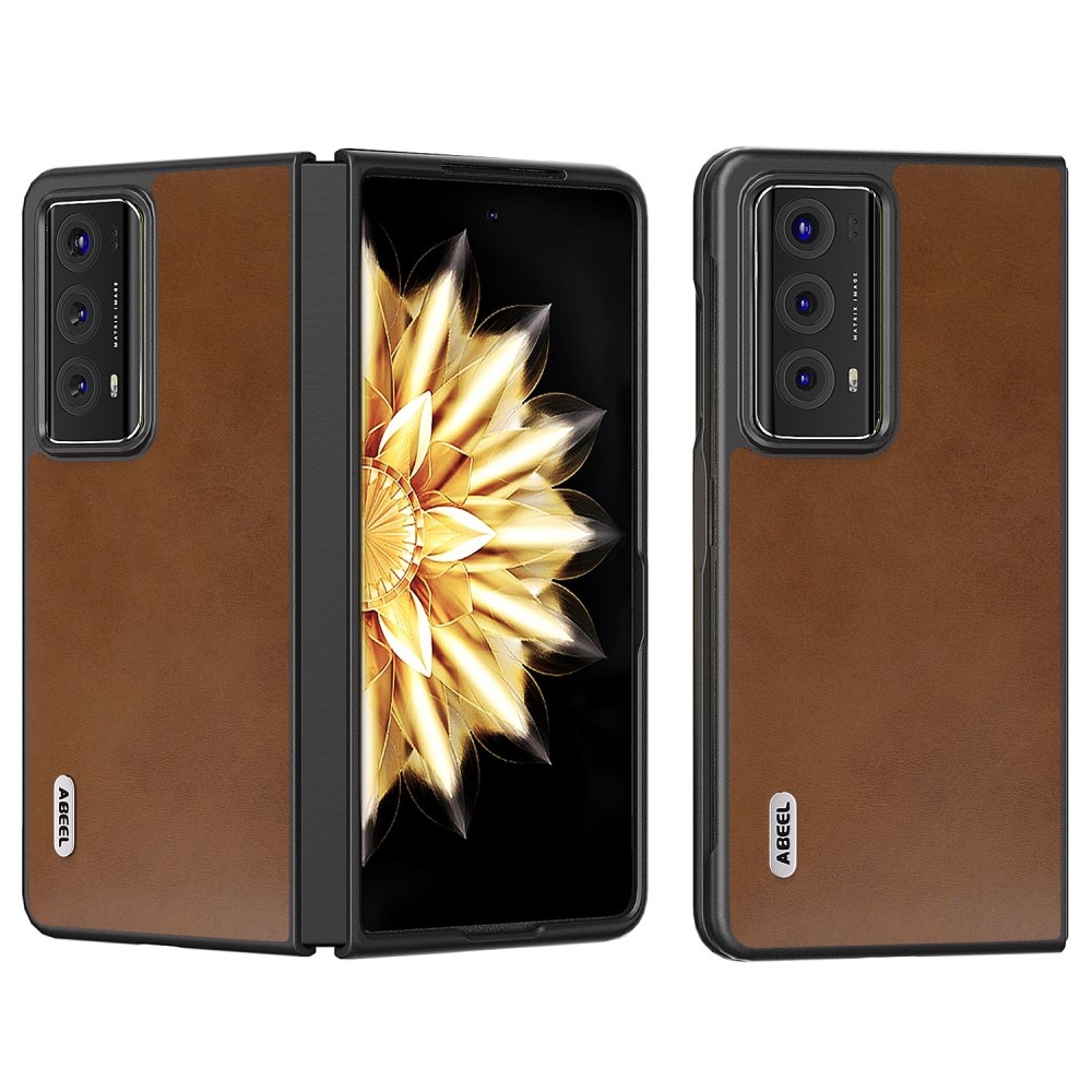 ABEEL Műanyag tok műbőrrel a Honor Magic V2 készülékhez - barna