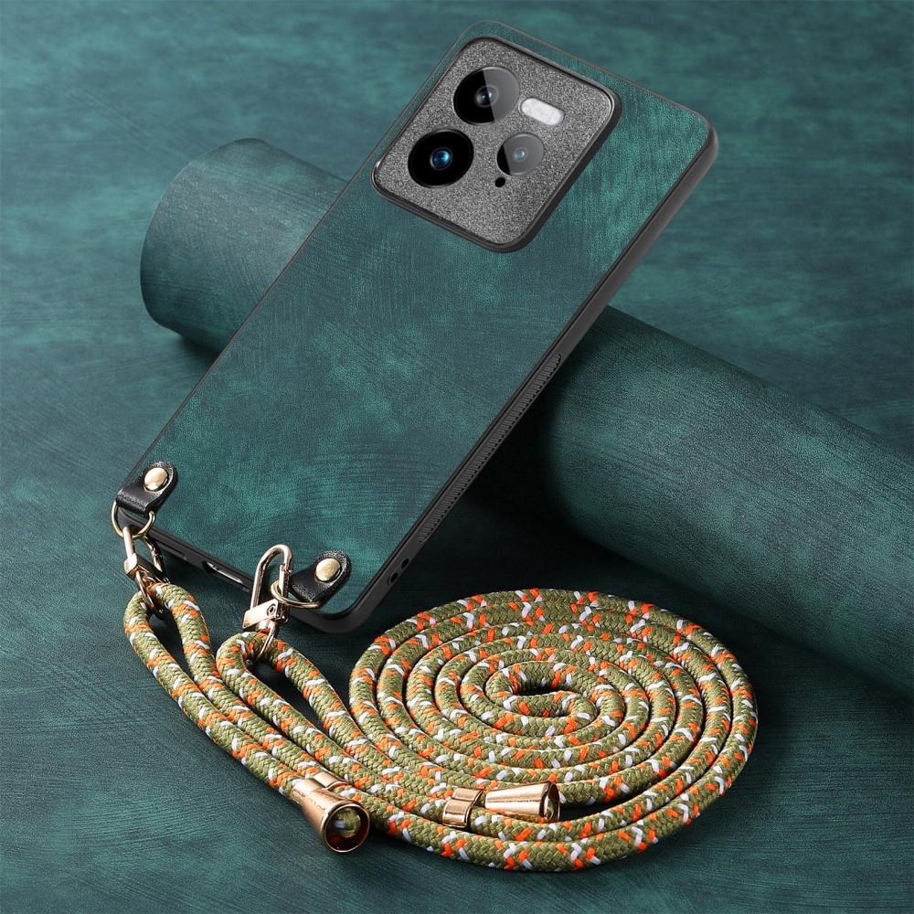 Retro zselés tok zsinórral és műbőrrel a Realme GT 7 Pro 5G készülékhez - zöld színű