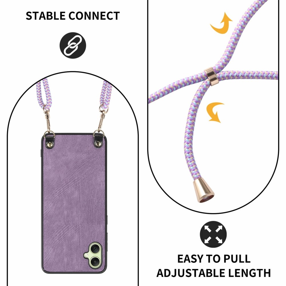 Retro zselés tok zsinórral és műbőrrel Samsung Galaxy A06 4G készülékhez - lila