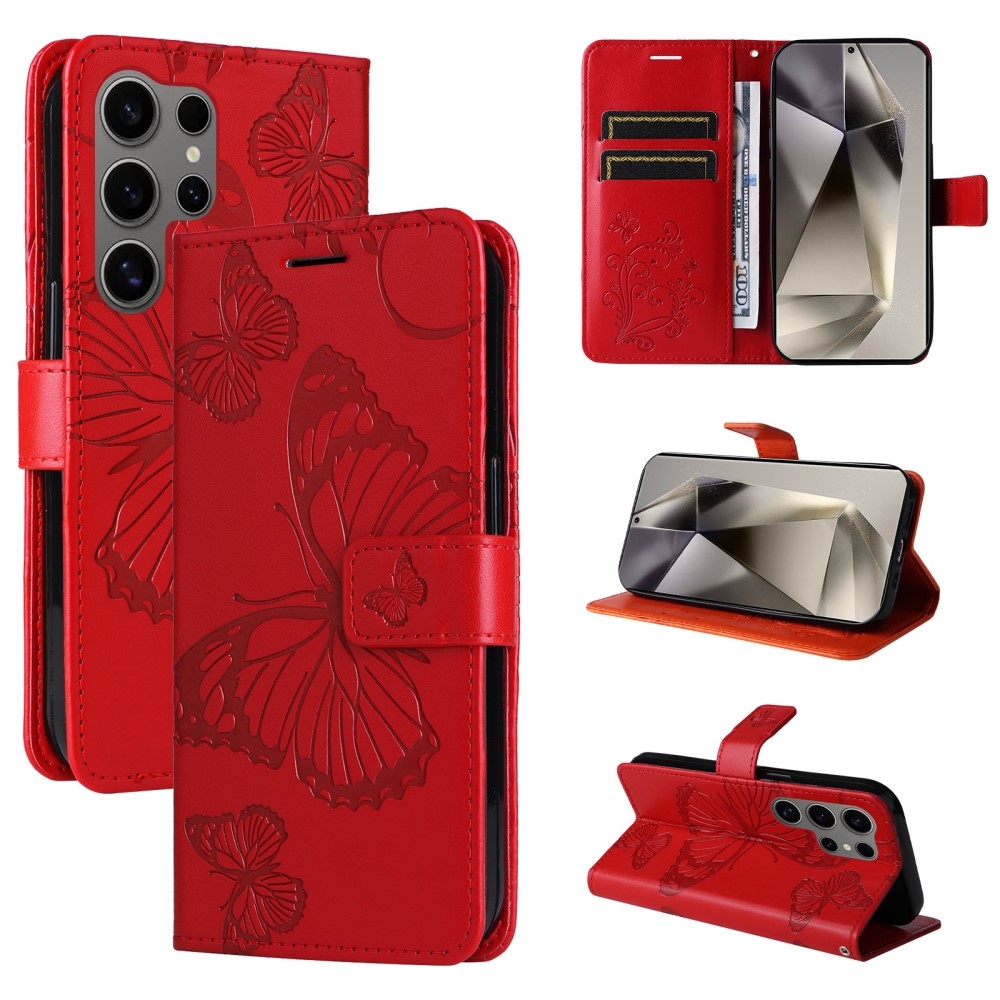 Nagy pillangó könyv tok Samsung Galaxy S25 Ultra készülékhez - piros