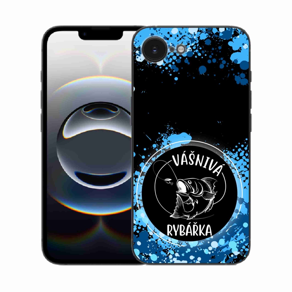 Gél borítás mmCase iPhone 16e készülékhez - szenvedélyes halász fekete háttérrel