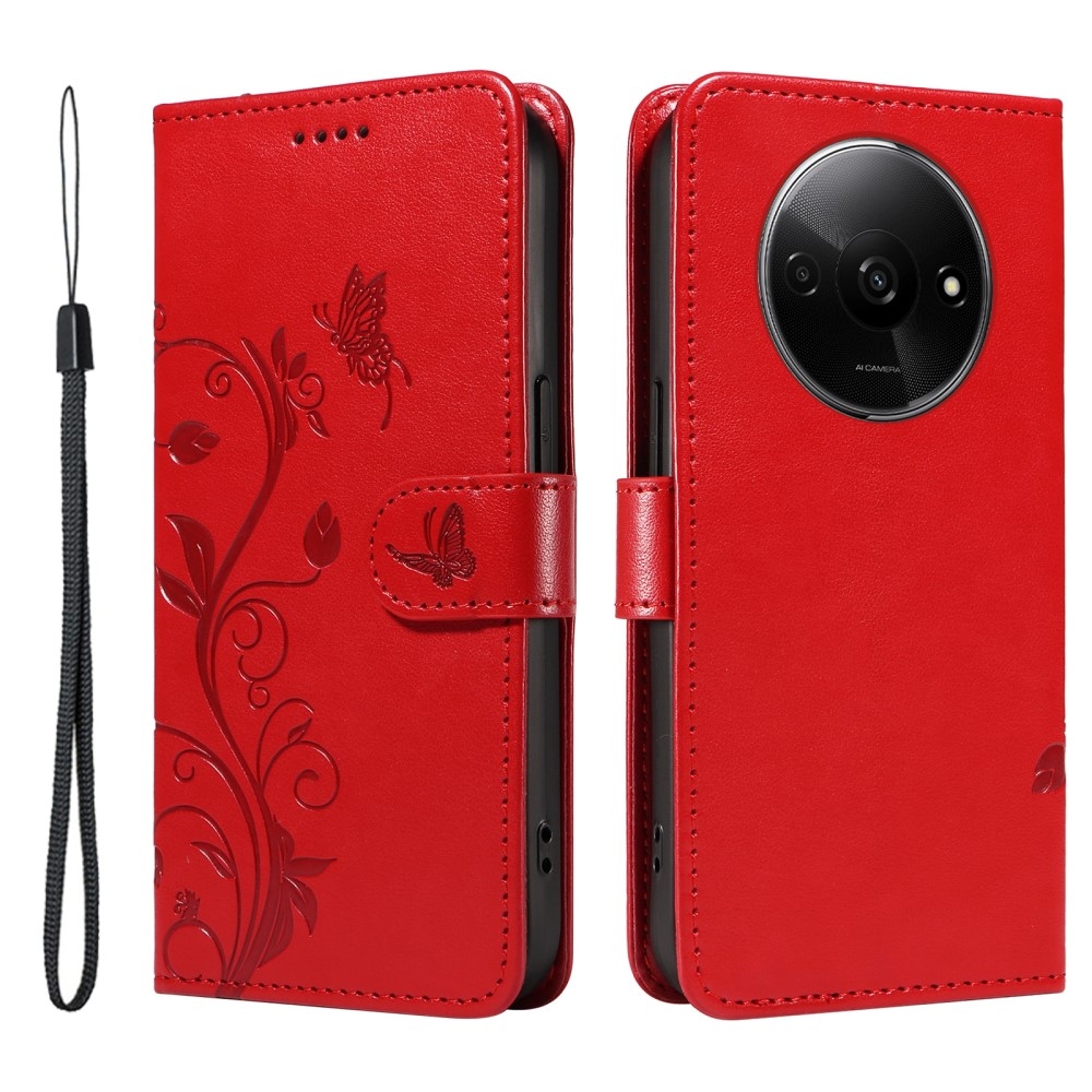 Virágok könyv tok Xiaomi Redmi A3-hoz - piros