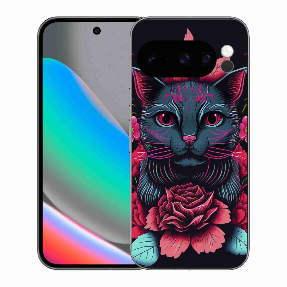 Gél borítás mmCase a Google Pixel 10 Pro számára - virágok és macska