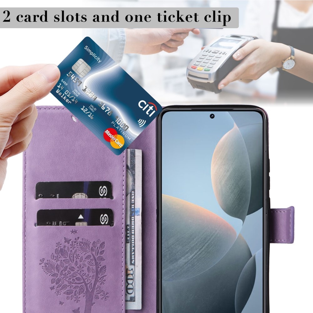 Fák könyv tok Xiaomi 14T-hez - világos lila