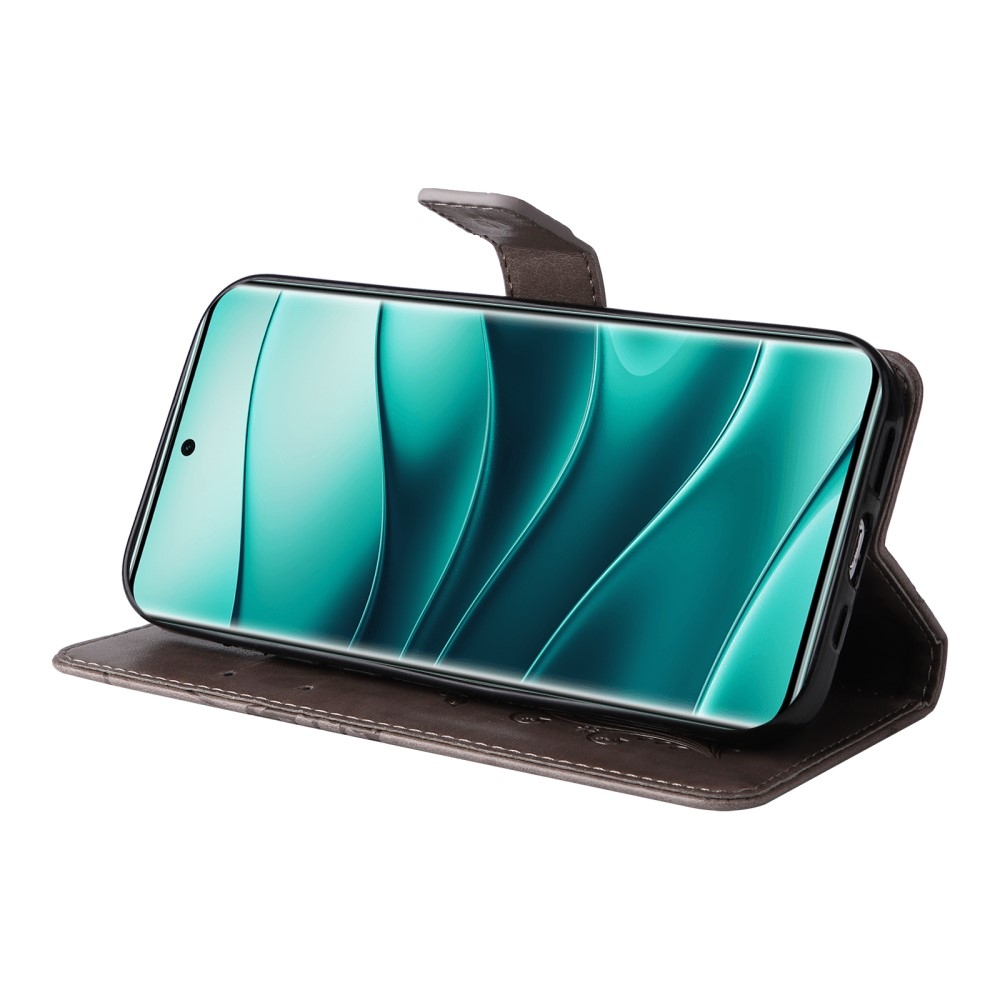 Nagy pillangó könyv tok a Xiaomi Redmi Note 14 Pro 5G/Poco X7 5G/Note 14 Pro+ 5G számára - szürke