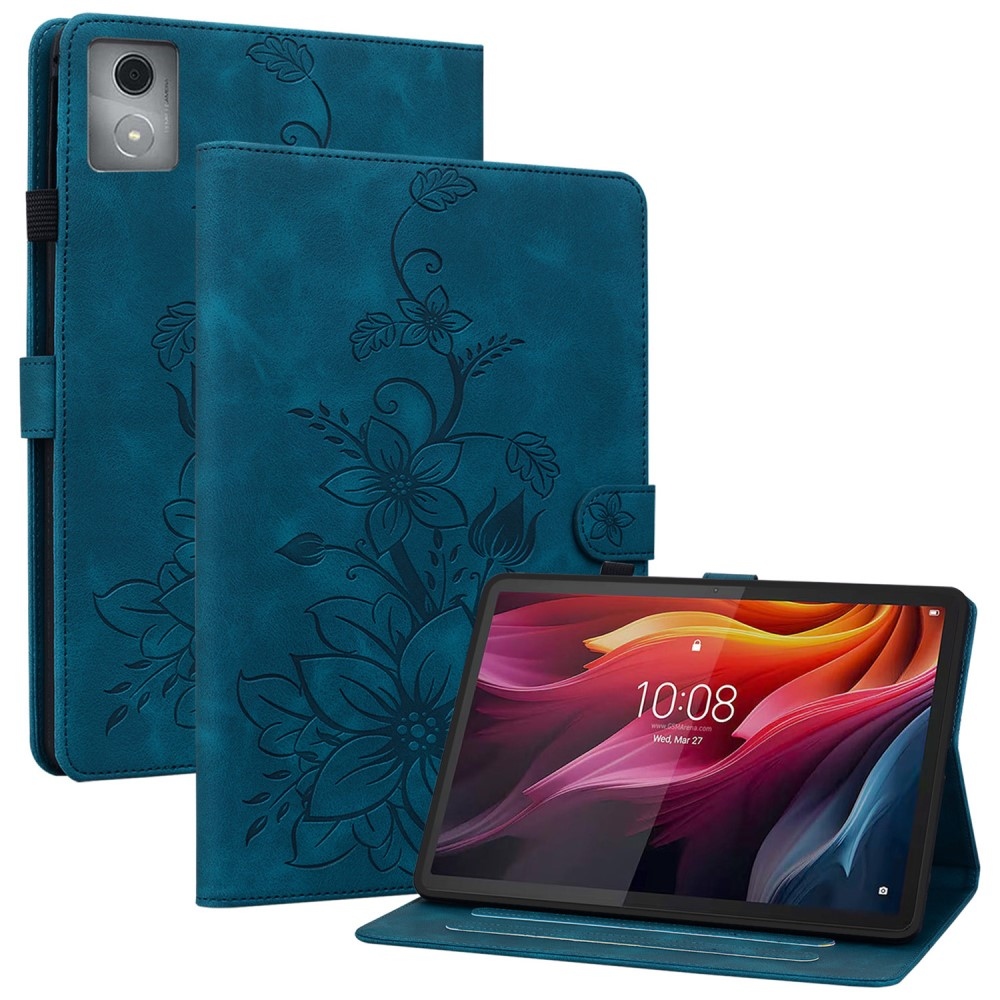 Virágok záró tok Lenovo Tab K11 Plus-hoz - kék