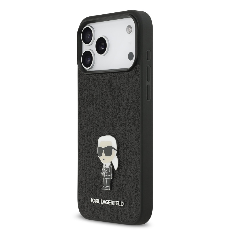 Karl Lagerfeld Fixed Csillámos Metál Ikonik Hátlap iPhone 17 Pro Maxhoz, fekete