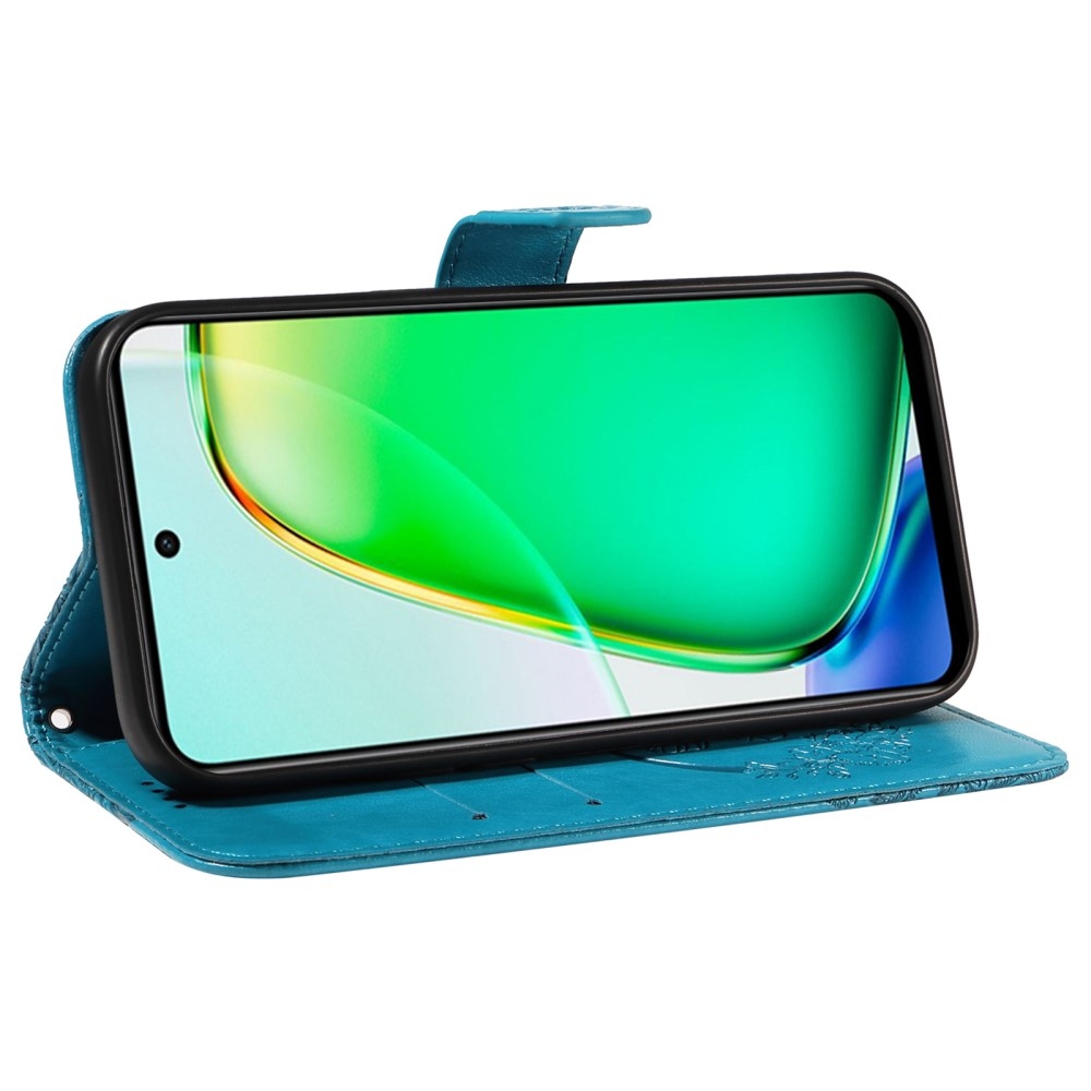 Virágos pillangó könyvtáska a Vivo Y28-hoz - kék