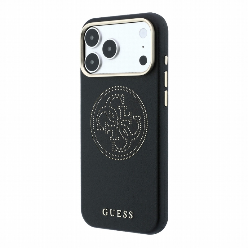 Guess PU Semi Wrap perforált 4G logós MagSafe hátsó tok iPhone 18 Pro-hoz, fekete