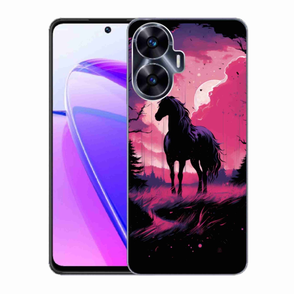 Zselés borító mmCase a Realme C55 készülékhez - fekete rajzfilm ló 1