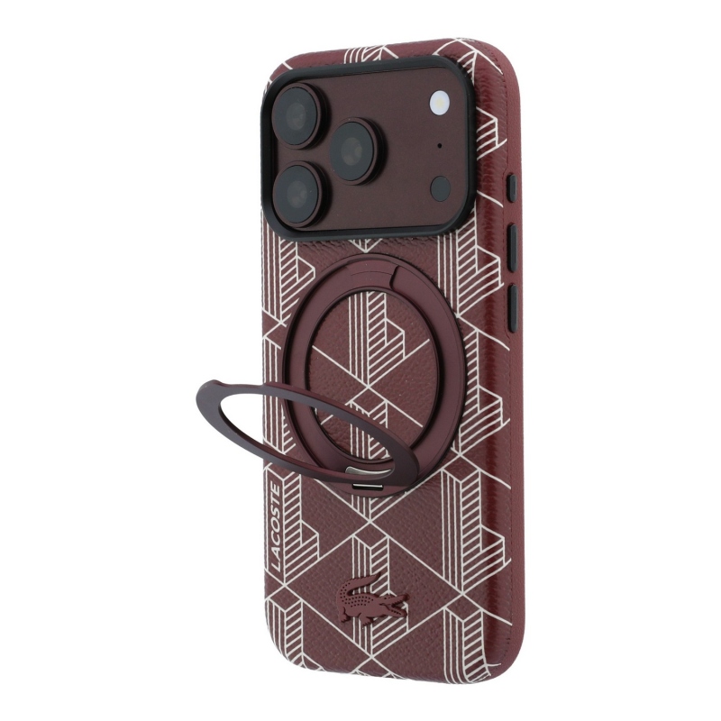 Lacoste PVC Semi Wrap Blend Ring Stand MagSafe hátsó tok iPhone 18 Pro-hoz, bordó