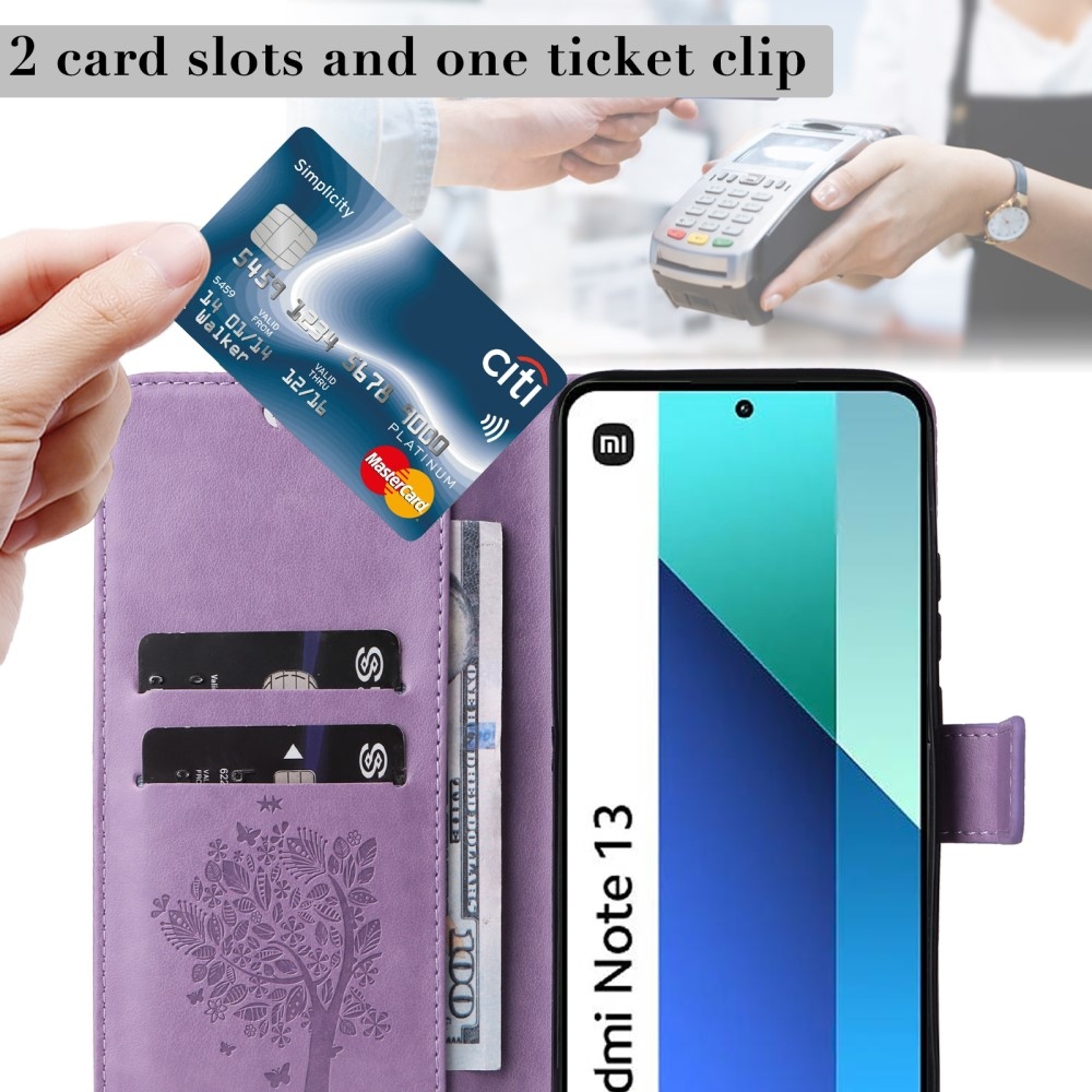 Fák könyv tok Xiaomi Redmi Note 13-hoz - világos lila