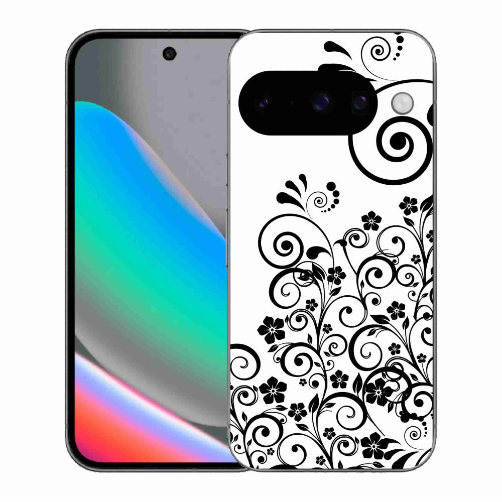 Zselés borítás mmCase a Google Pixel 10 készülékhez - fekete és fehér virágminták