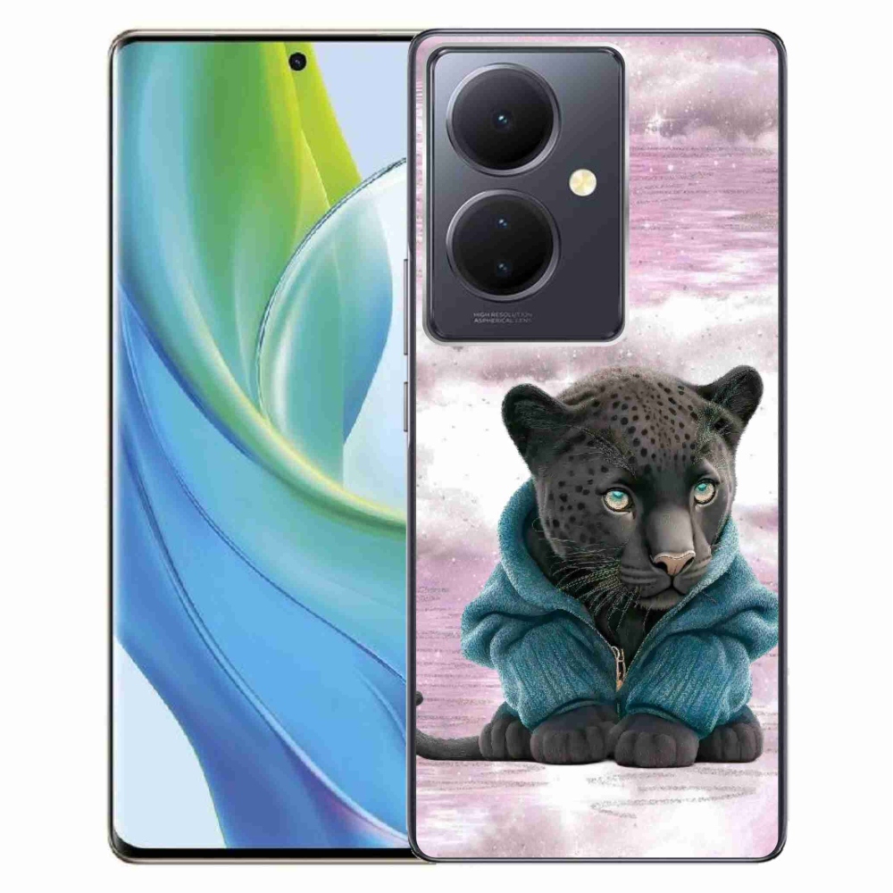 Gél borítás mmCase a Vivo V29 Lite 5G-hez - fekete párduc pulóverben