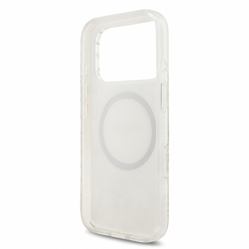 Guess IML Flowers Allover Strap MagSafe hátsó tok iPhone 18 Pro-hoz, fehér