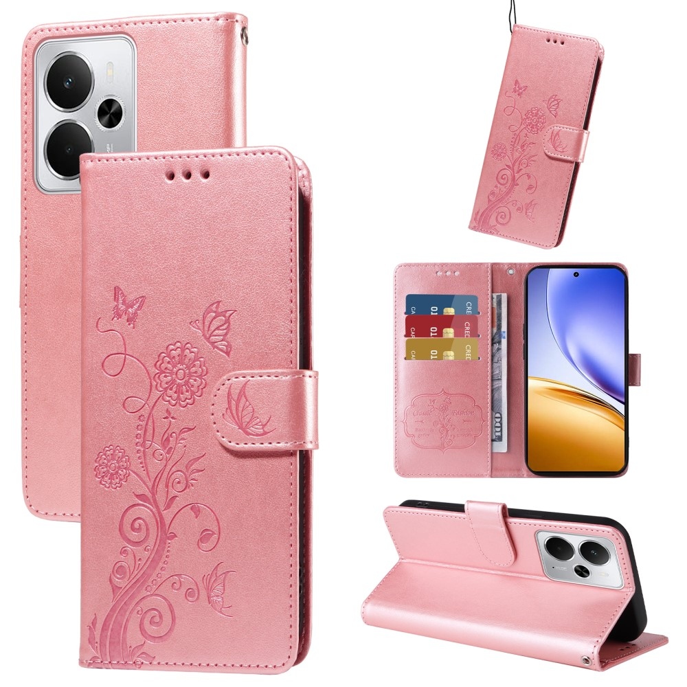 Virágos könyvtáska a Realme 14 5G készülékhez - rózsaszín