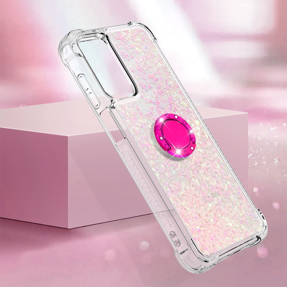 Glitt homokóra zselés tok ujjgyűrűvel Samsung Galaxy A17 4G/5G-hez - rózsaszín/csillagok