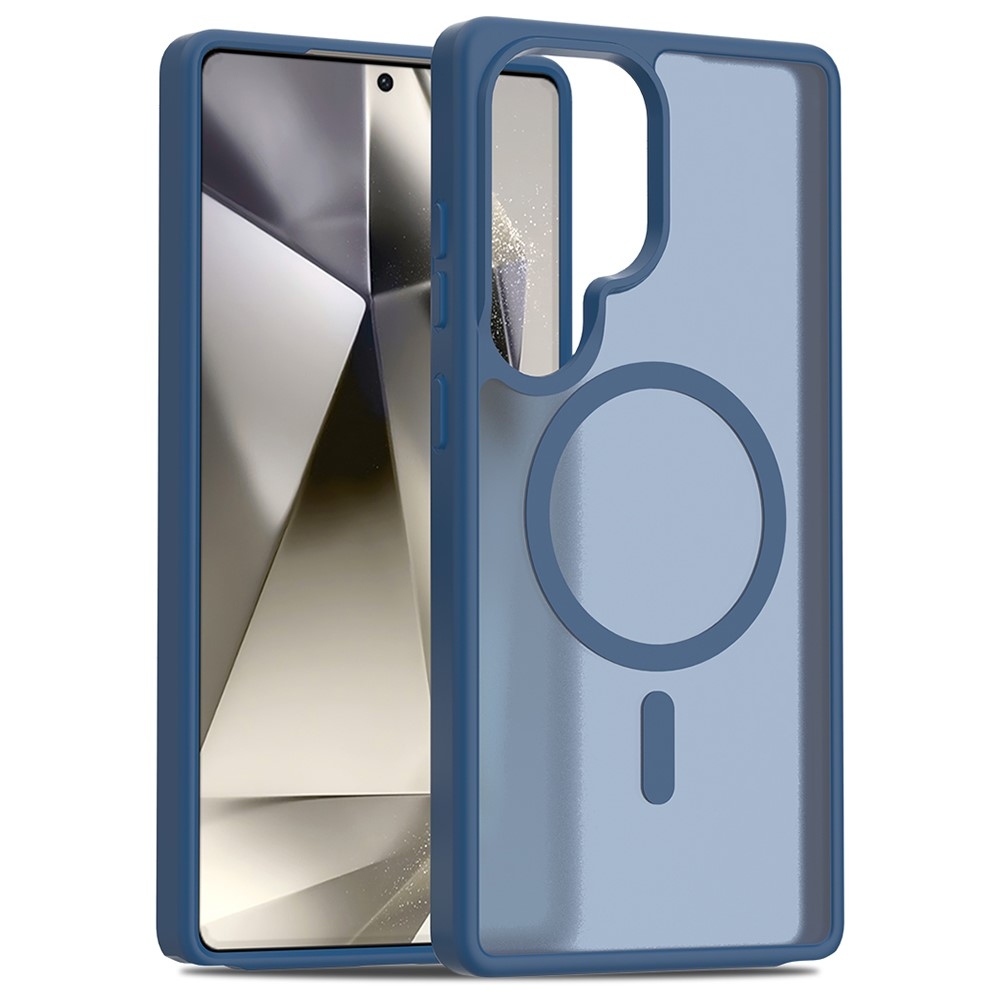 Bőr zselés tok kemény hátlappal és MagSafe támogatással Samsung Galaxy S25 Ultra készülékhez - kék