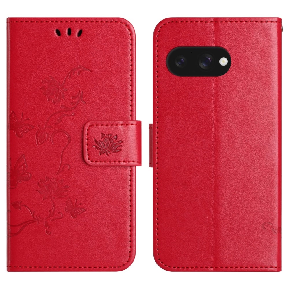 Virágos könyvtáska Google Pixel 9a - piros