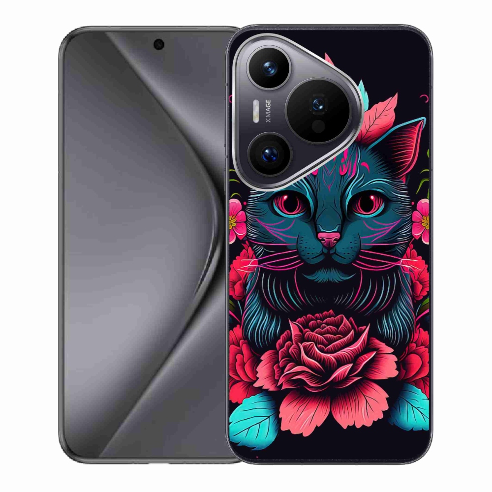 Gél borító mmCase a Huawei Pura 70-hez - virágok és macska