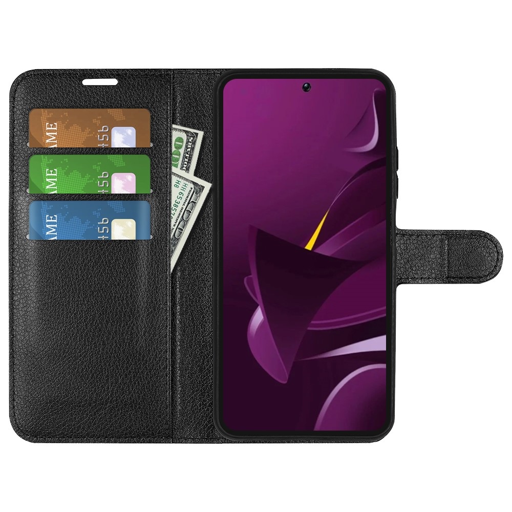 Litchi könyv tok a Xiaomi Poco M7 Pro 5G-hez - fekete