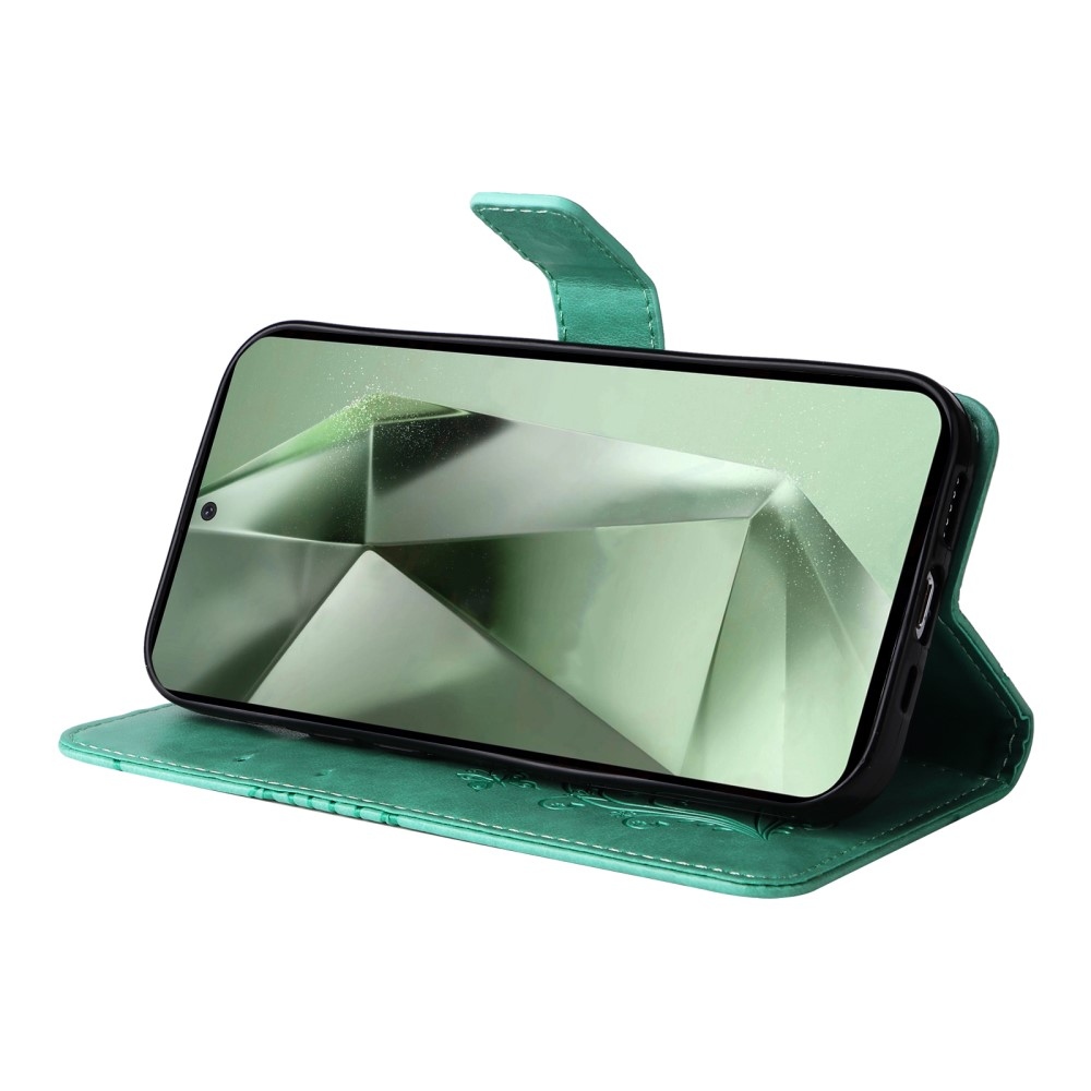 Nagy pillangó könyv tok Samsung Galaxy S24 FE készülékhez - kékeszöld színű